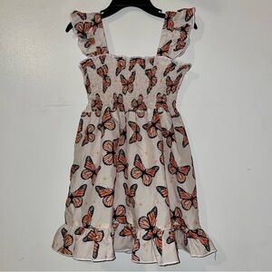 Butterfly Print Baby Dress - Orange and White